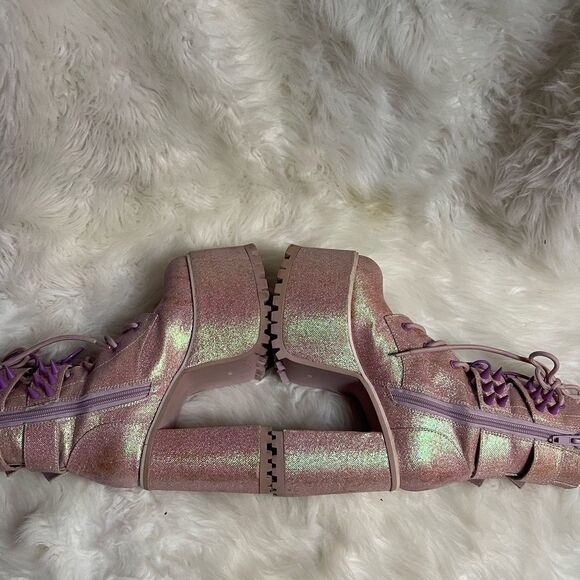 Sugar Thrillz Gothic Platform Pink Glitter lace upBoots  spikes accents SZ6 - Picture 6 of 13